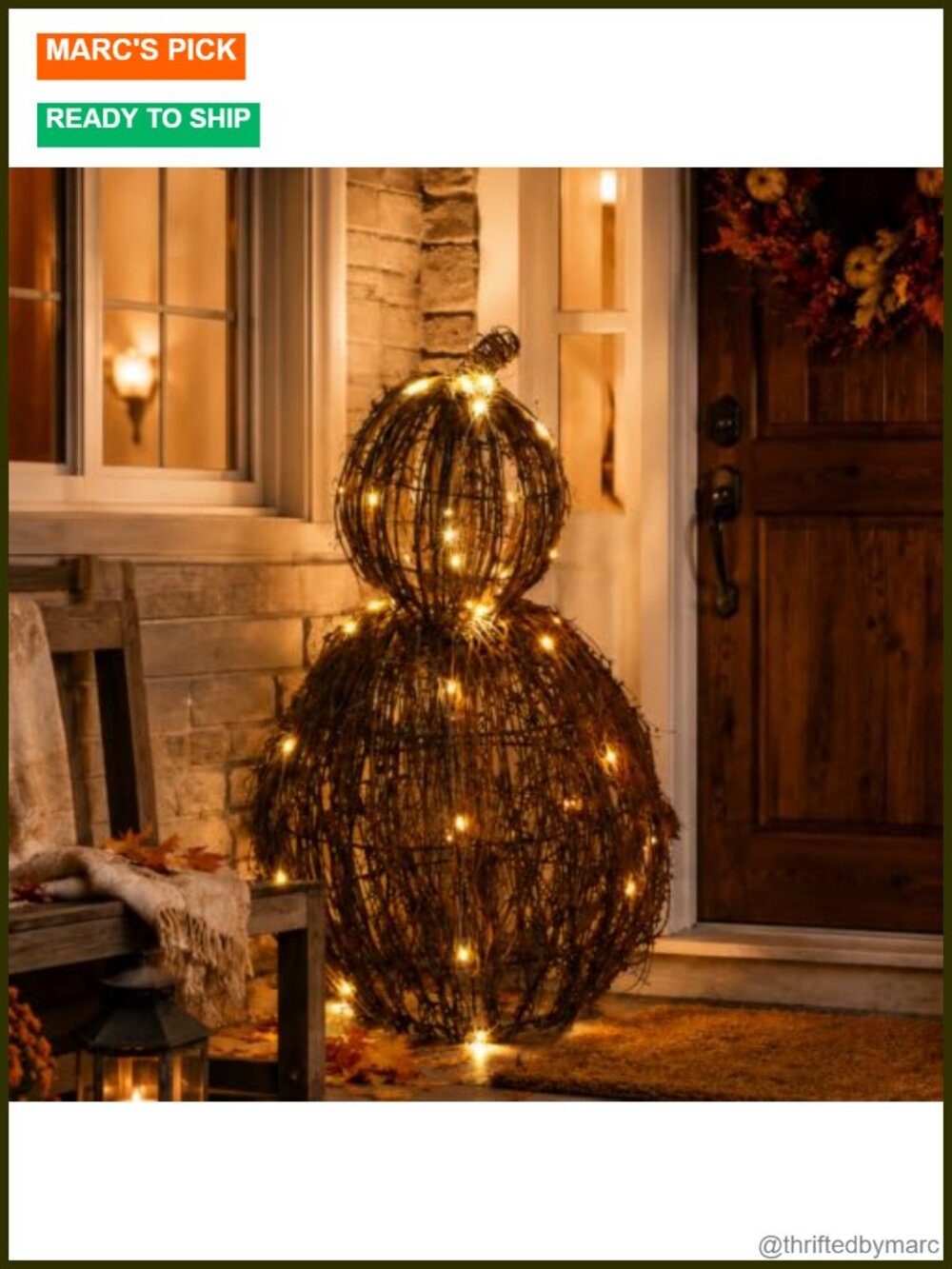 Handwoven Wicker Lighted Pumpkin Fall Thanksgiving Decor 20.5''